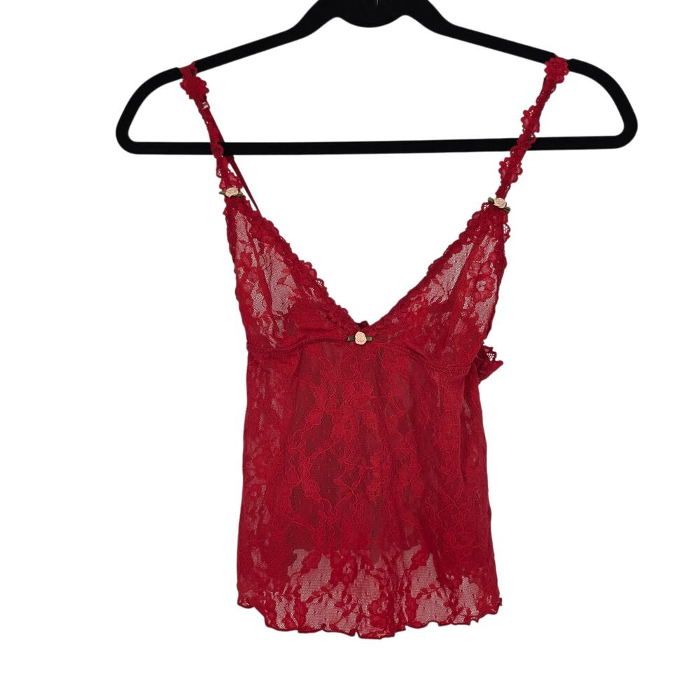 NWT Skims Red Limited Edition Sheer Stretch Lace Triangle Rosette Cami Size 2XS